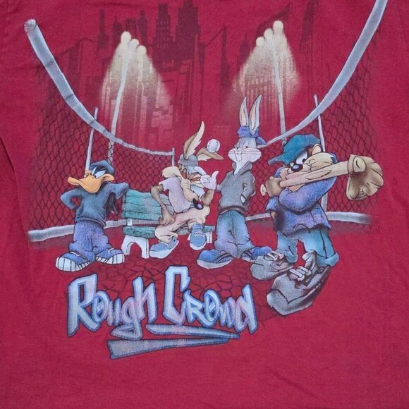 Vintage 90s Looney Tunes Rough Crew Distressed Thrashed Tshirt Medium - Picture 3 of 6